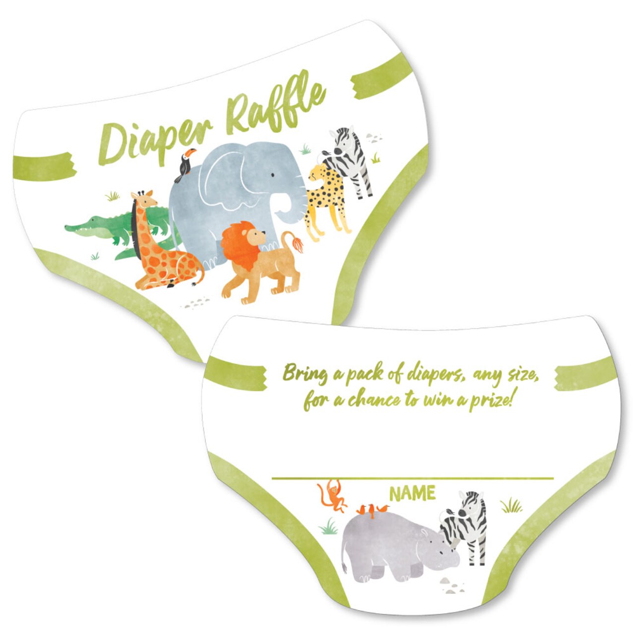Big Dot of Happiness Safari Animals Diaper Raffle Game Cards, Jungle-Themed Baby Shower Activities, Diaper-Shaped Raffle Ticket Inserts - 24 Count